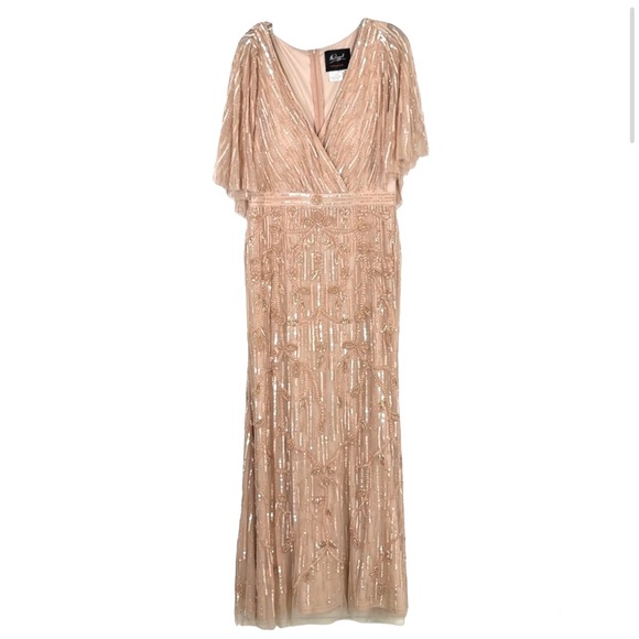 MAC DUGGAL Wrap Front Beaded Cape Gown NEW Blush Pink Size 10 Dress - Picture 2 of 15